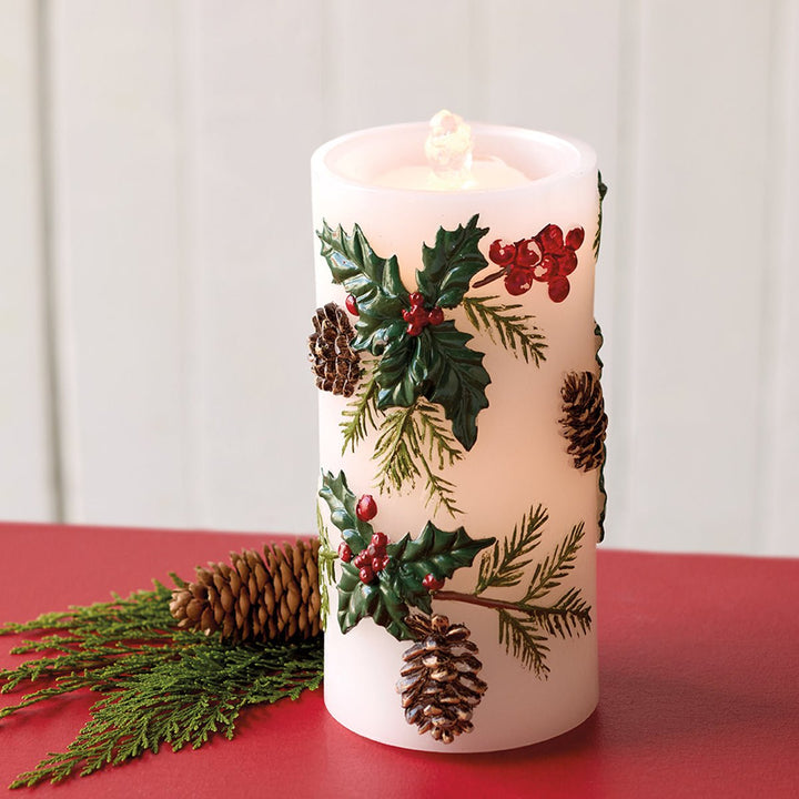 Pinecone & Holly Leaf Fountain Candle - Monticello Shop