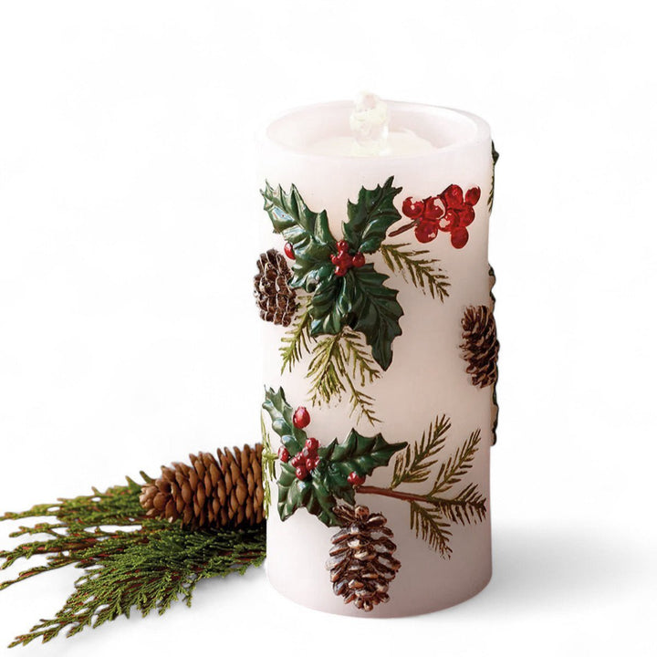 Pinecone & Holly Leaf Fountain Candle - Monticello Shop