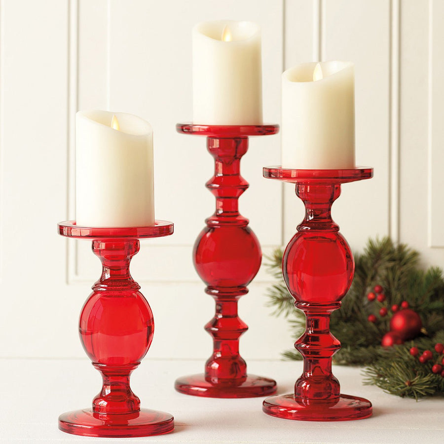 Red Glass Candleholder Set - Monticello Shop