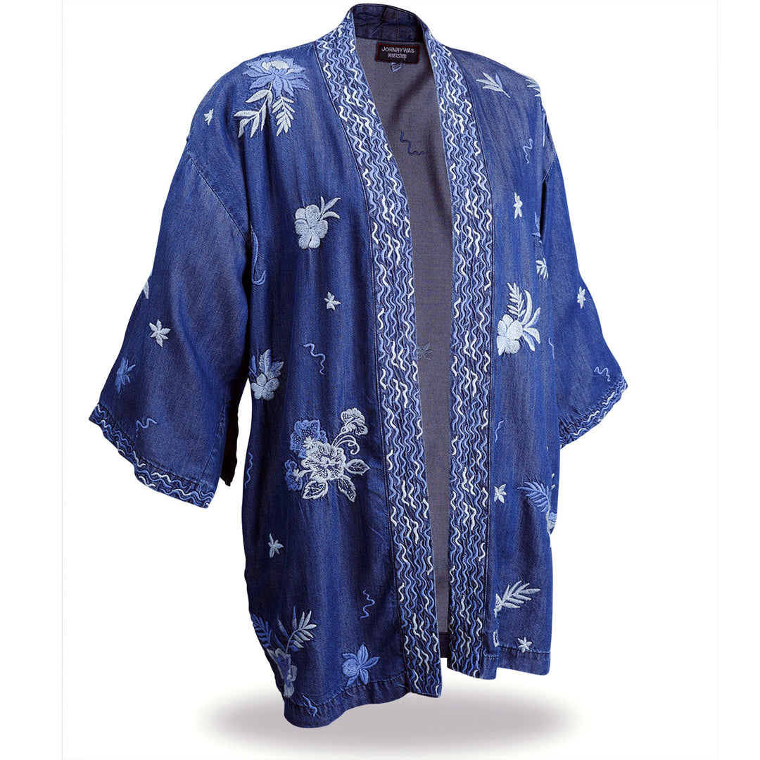 Embroidered Denim Kimono Jacket