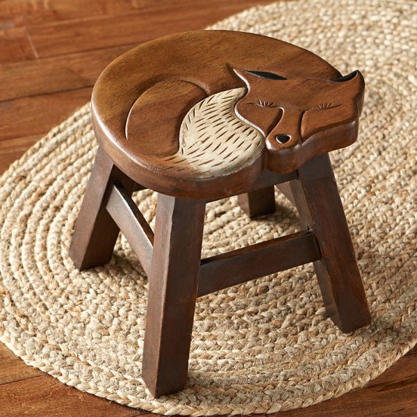 Carved Wood Fox Stool - Monticello Shop