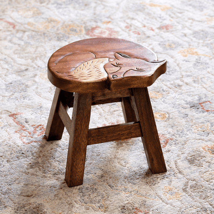 Carved Wood Fox Stool - Monticello Shop