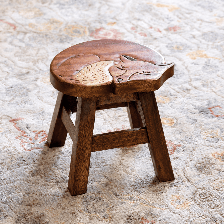 Carved Wood Fox Stool - Monticello Shop