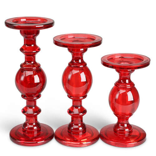 Red Glass Candleholder Set