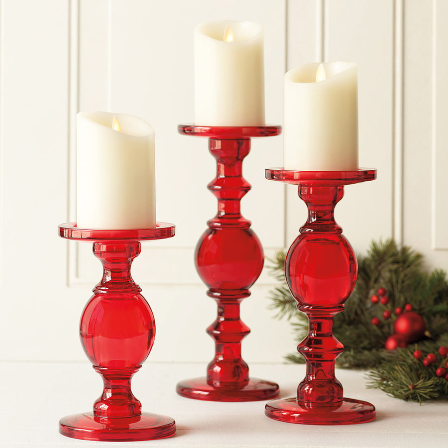 Red Glass Candleholder Set