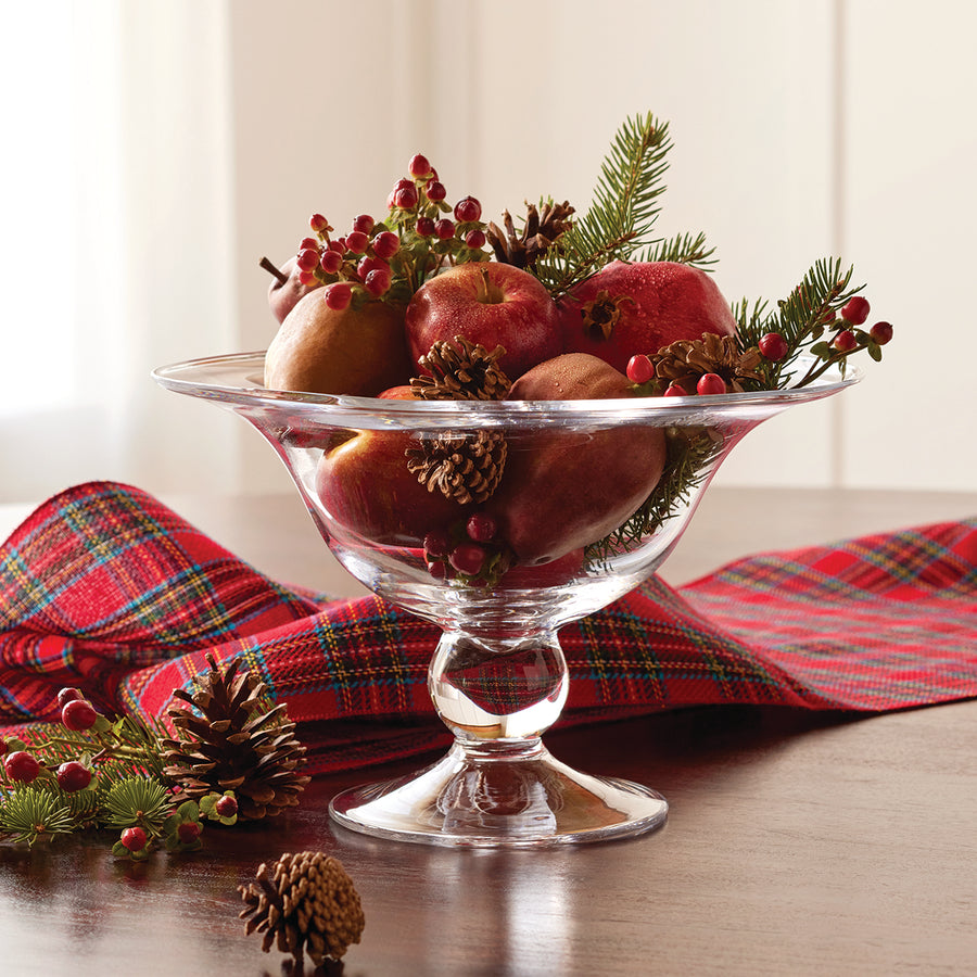 Glass Pedestal Bowl with Holiday Decor