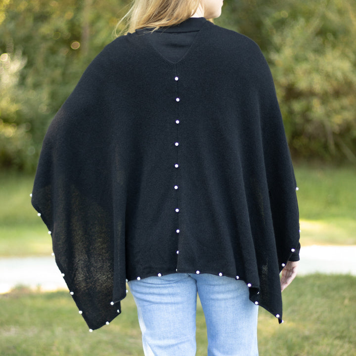 Black Cashmere Topper with Pearl Accents