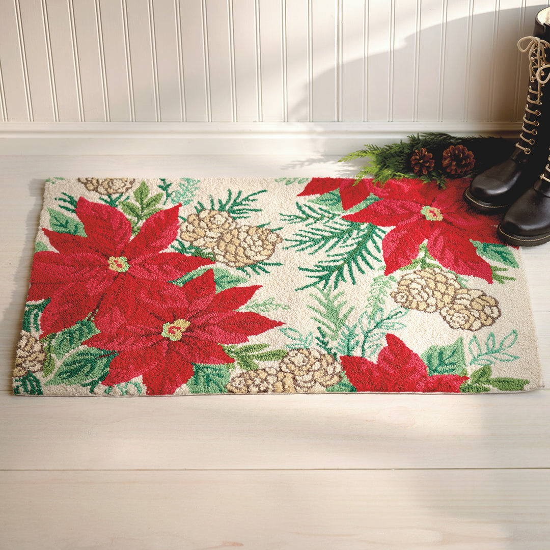 Poinsettia and Pinecones Rug
