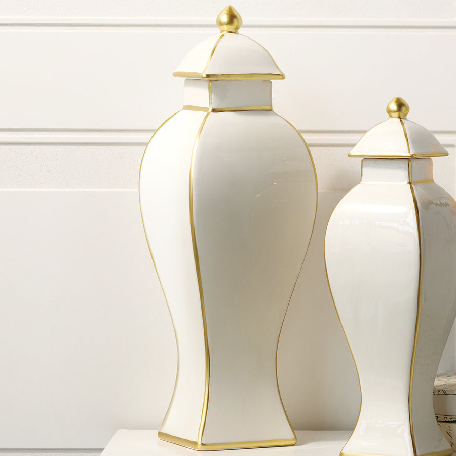 Gold Accented Ceramic Ginger Jar 14"