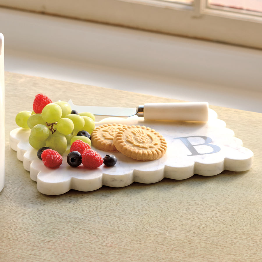 Marble Scalloped Tray & Knife