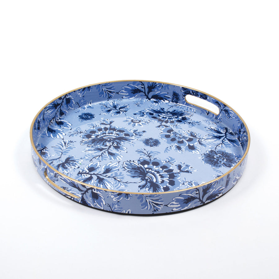 Round Floral Blue Tray