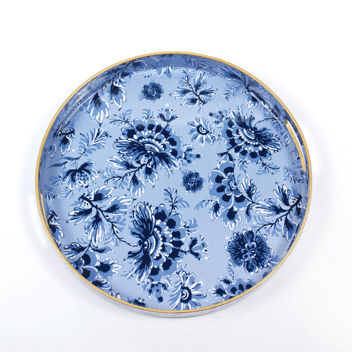 Round Floral Blue Tray