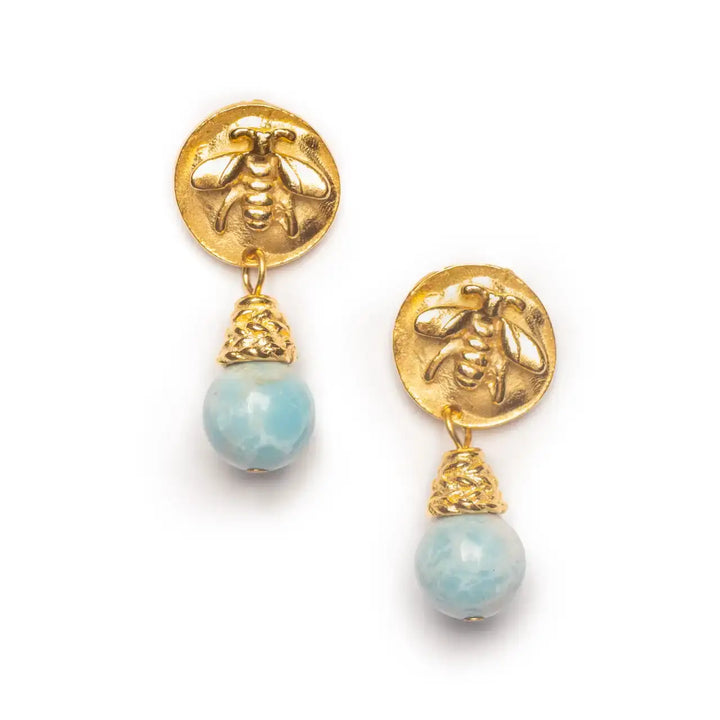 Monticello Blue Jasper and Gold Bee Earrings