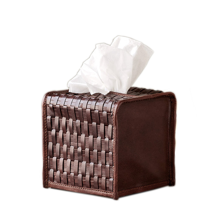 Woven Leather Tissue Box Cover