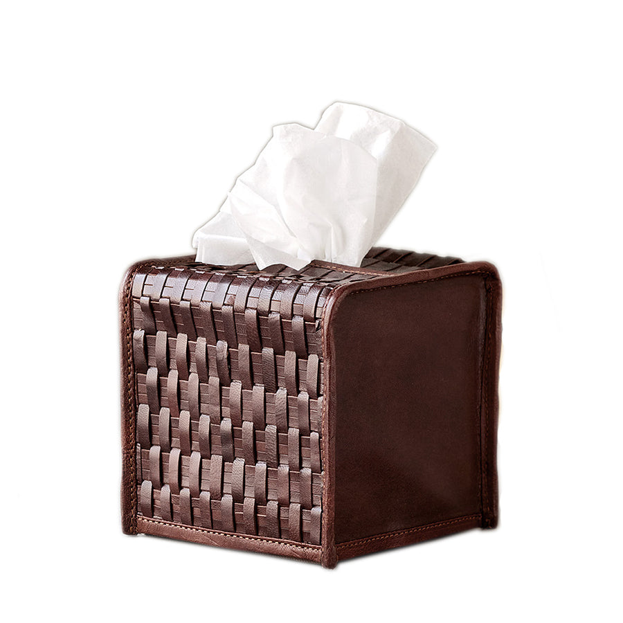 Woven Leather Tissue Box Cover