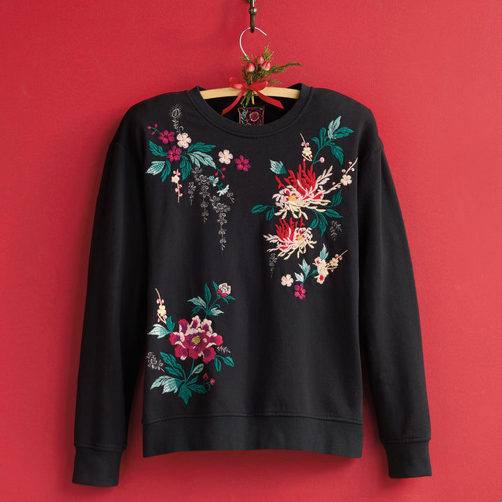 Winter Botanical Embroidered Sweatshirt