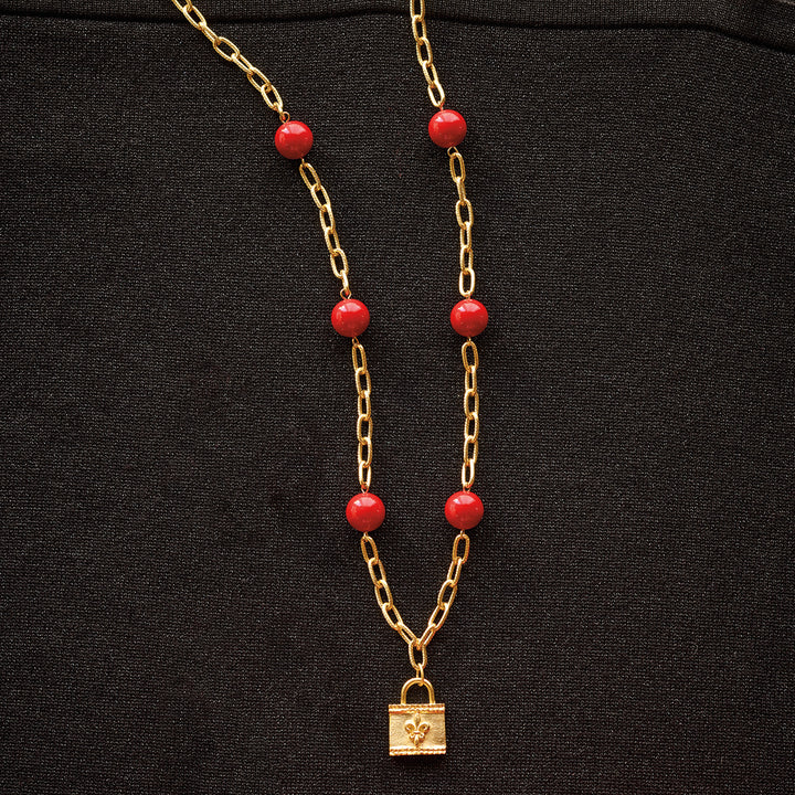 Monticello Red Coral Fleur De Lis Necklace