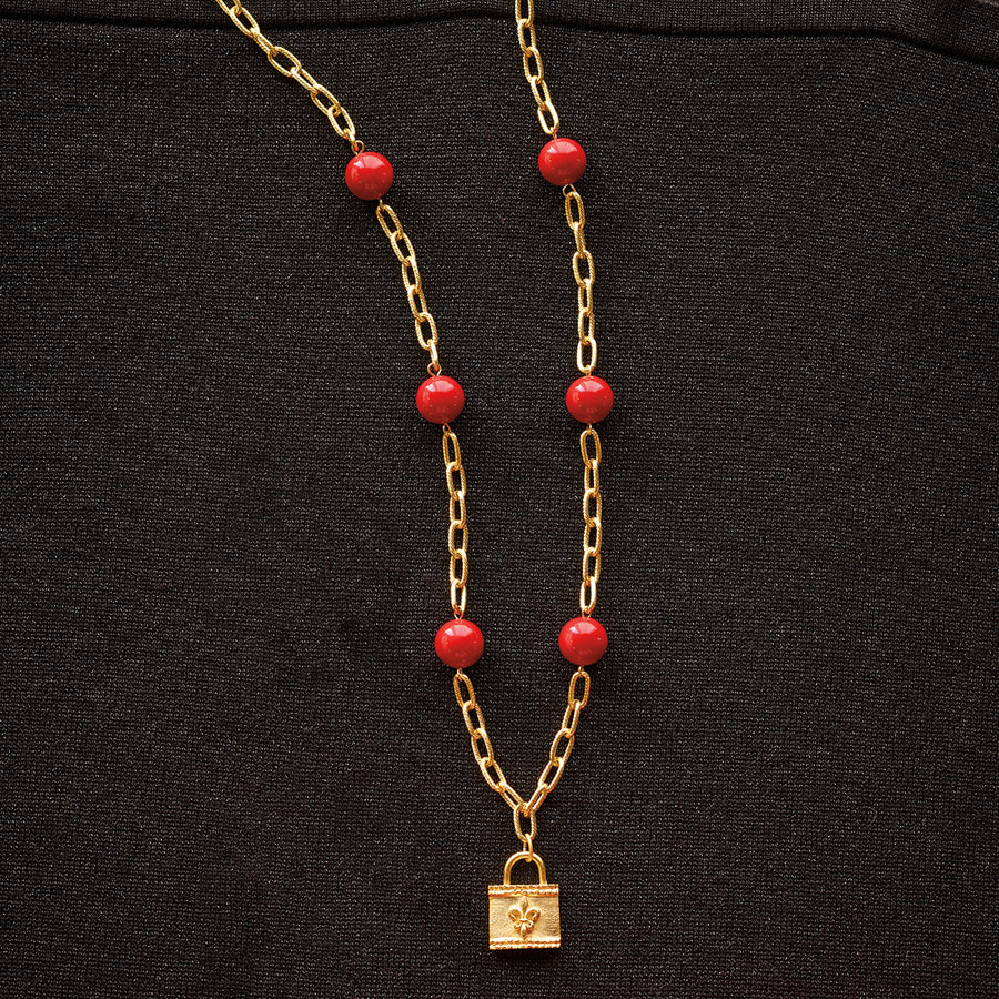 Monticello Red Coral Fleur De Lis Necklace