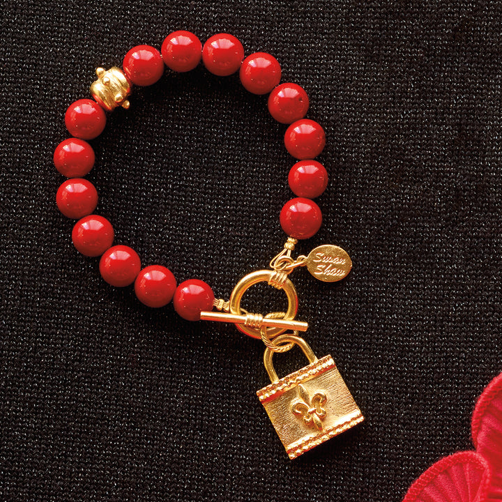 Monticello Red Coral Fleur De Lis Bracelet