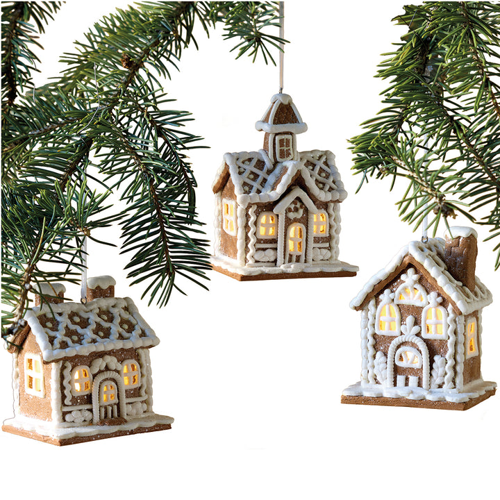 Lighted Gingerbread House Ornaments (Set of 3)