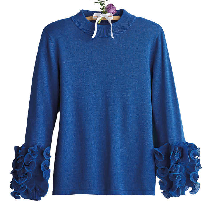 Blue Ruffled Sleeve Sweater
