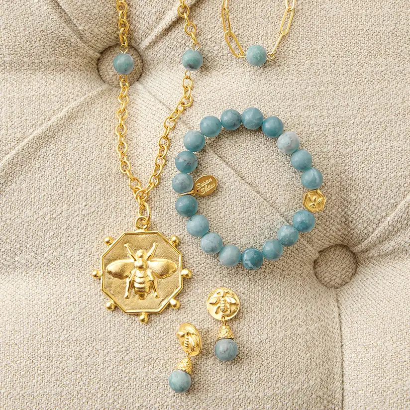 Monticello Blue Jasper and Gold Bee Jewelry