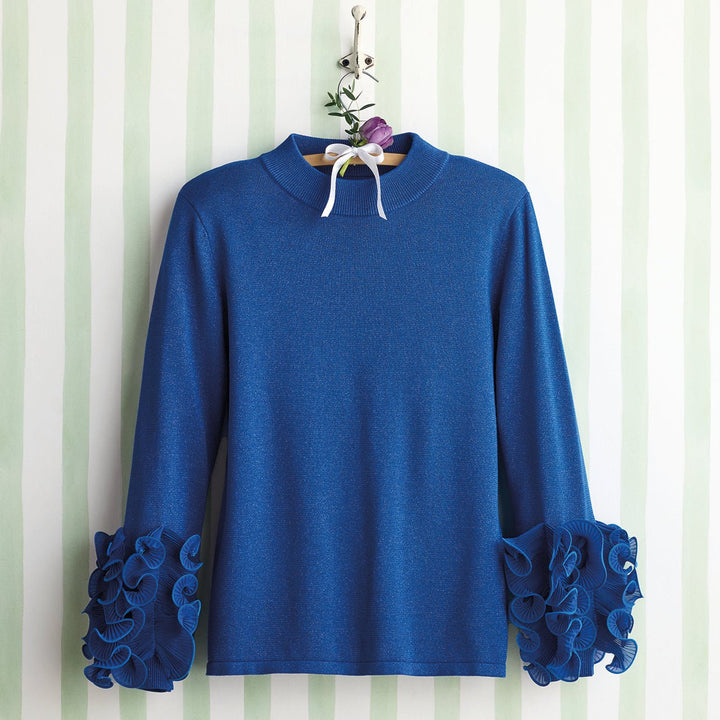 Blue Ruffled Sleeve Sweater - Monticello Shop