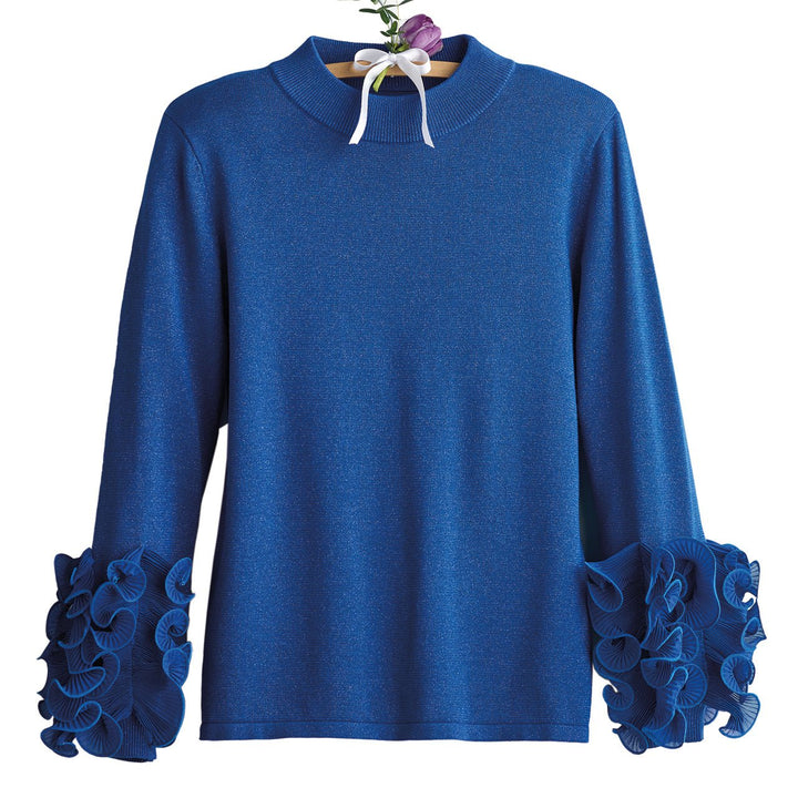 Blue Ruffled Sleeve Sweater - Monticello Shop