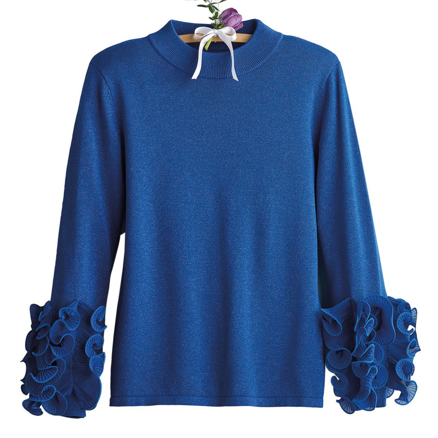 Blue Ruffled Sleeve Sweater - Monticello Shop