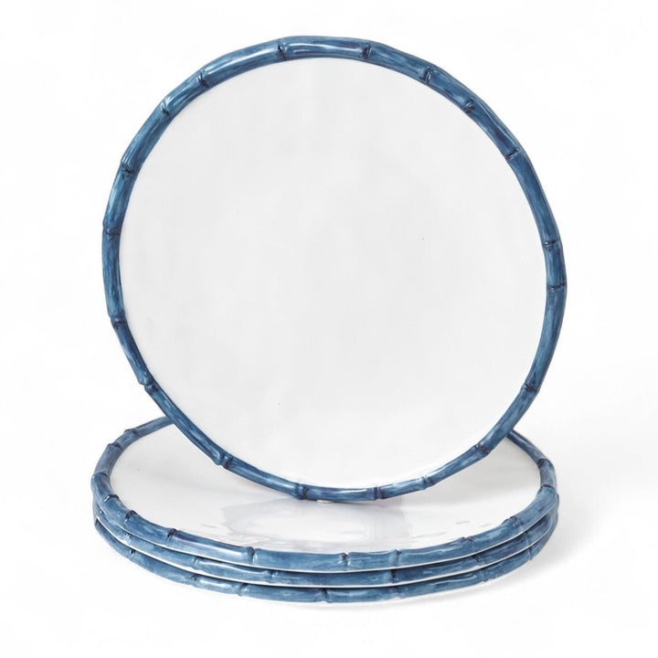 Blue & White Bamboo Melamine Dinner Plates (set of 4) - Monticello Shop