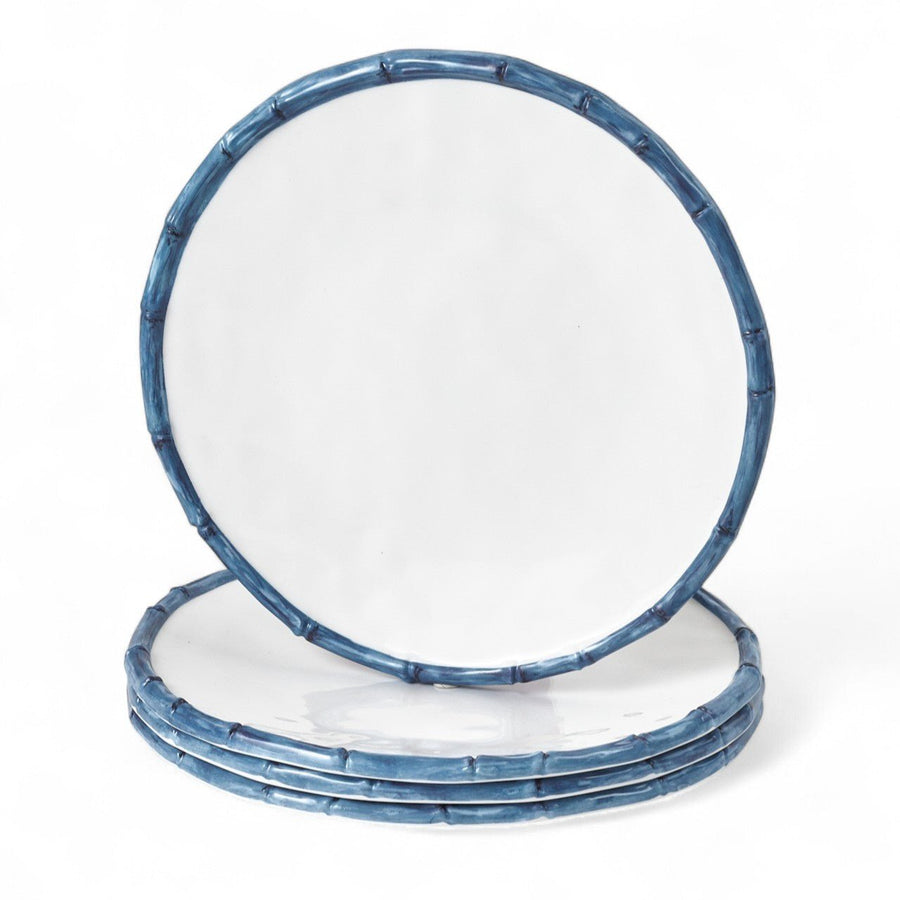 Blue & White Bamboo Melamine Dinner Plates (set of 4) - Monticello Shop