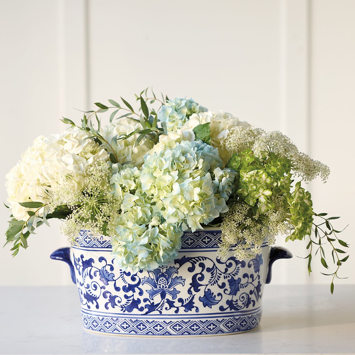 blue and white flower pot planter Blue & White Floral Ceramic Planter