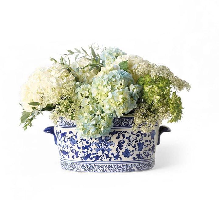 Blue & White Floral Planter - Monticello Shop