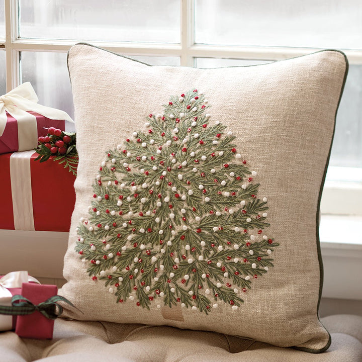 Embroidered Tree Pillow with Ornaments - Monticello Shop