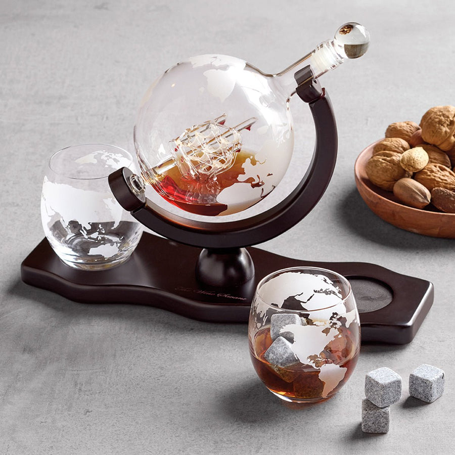 Globe Whiskey & Wine Decanter with Glasses - Monticello Shop