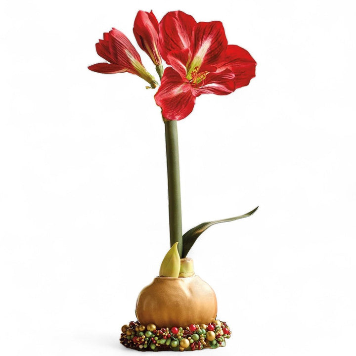 Gold Wax Amaryllis Bulb with Beaded Berry Base - Monticello Shop