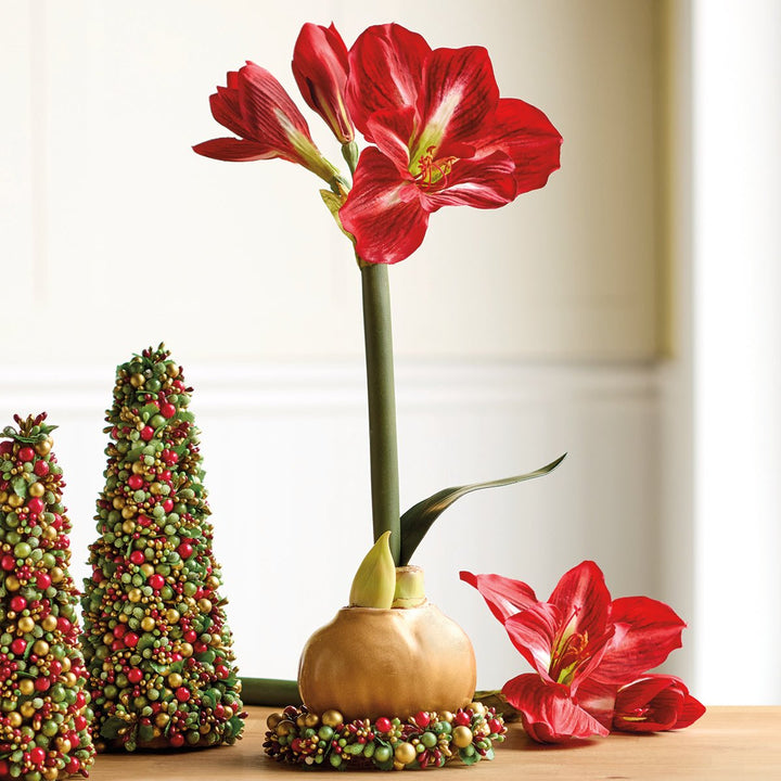 Gold Wax Amaryllis Bulb with Beaded Berry Base - Monticello Shop