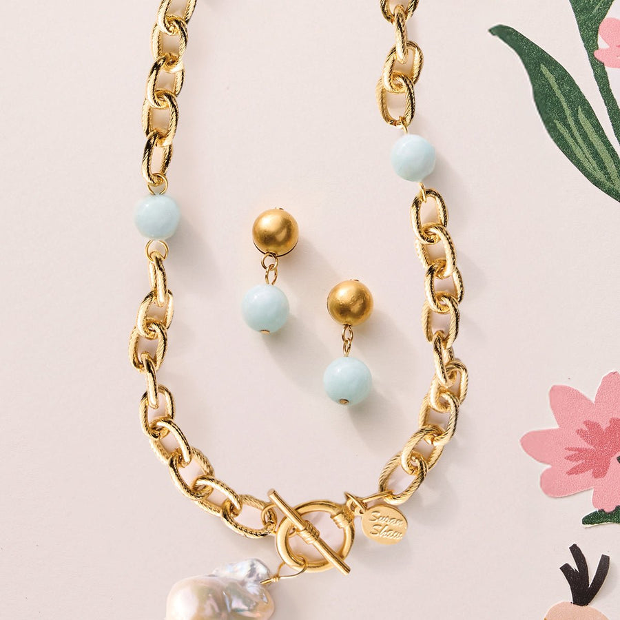 Jasper Earrings with Pink Flowers  - Monticello Shop