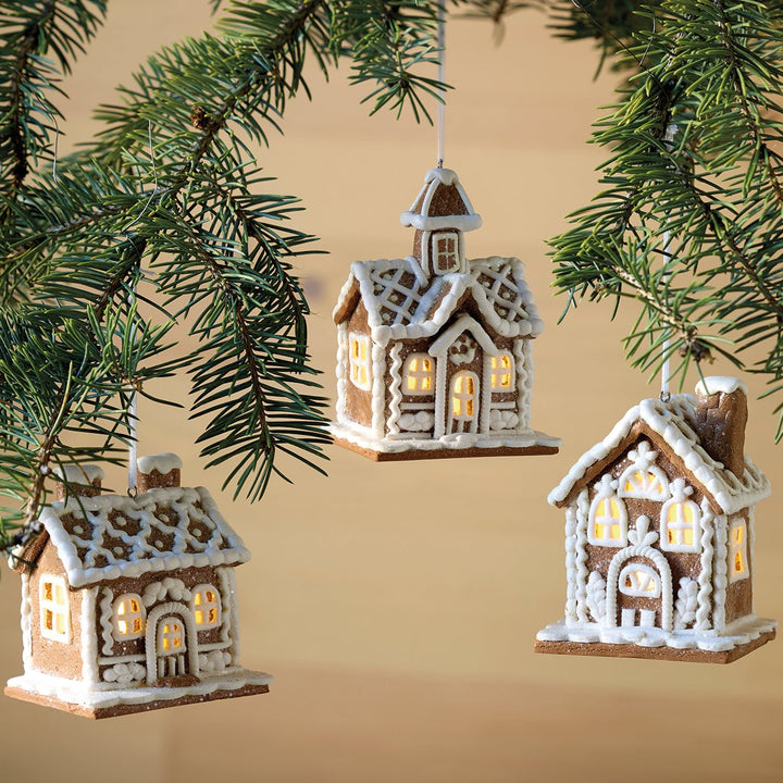 Lighted Gingerbread House Ornaments (Set of 3) - Monticello Shop