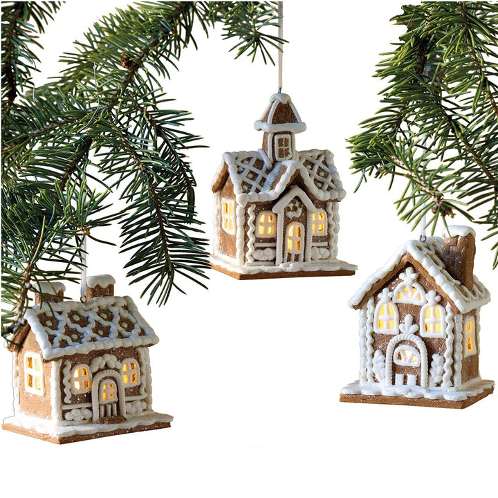 Lighted Gingerbread House Ornaments (Set of 3) - Monticello Shop