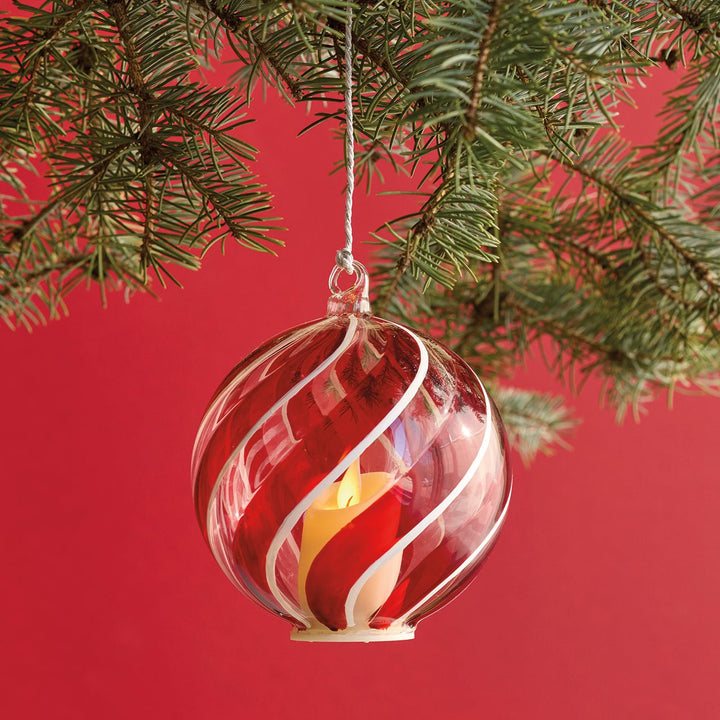 Lighted Red & White Swirl Ornament - Monticello Shop