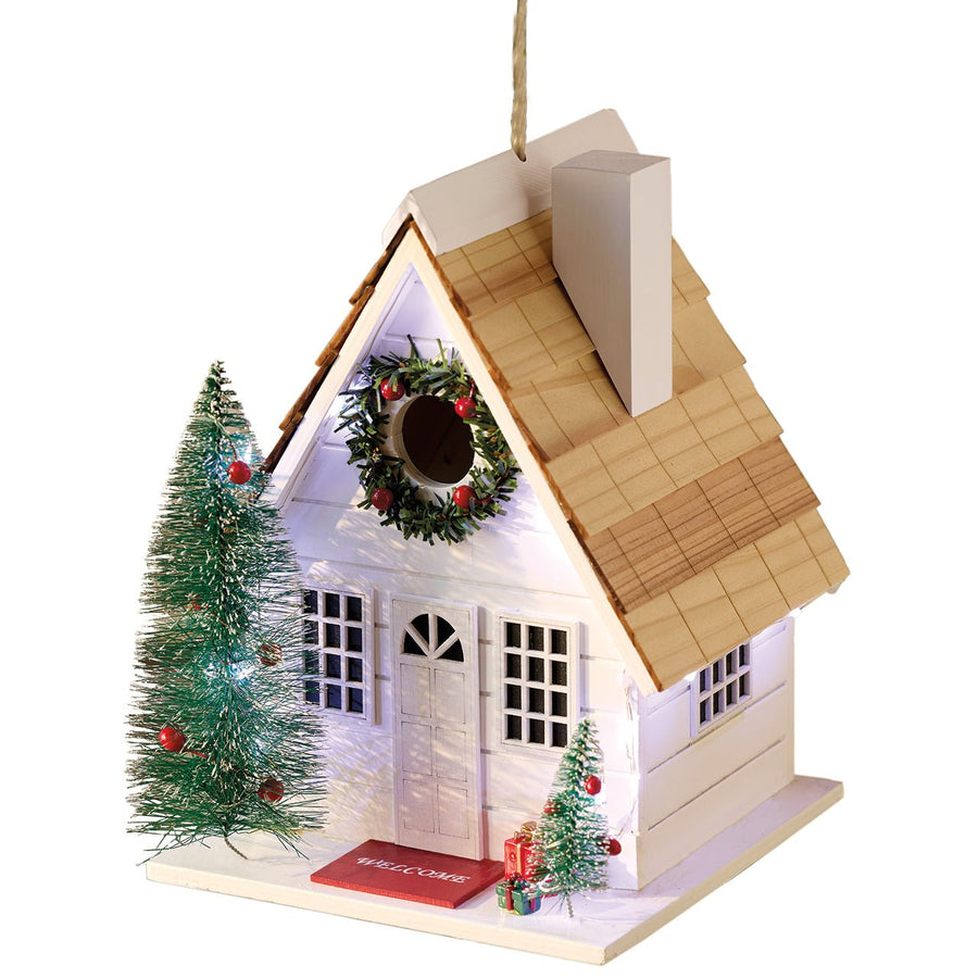 Lighted Winter Cottage Birdhouse - Monticello Shop