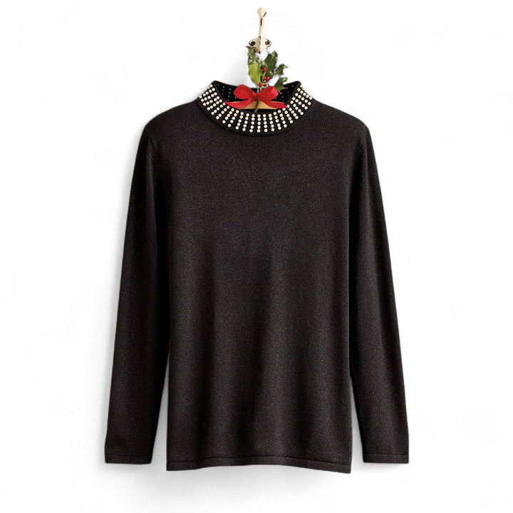 Mock Neck Sweater with Pearls - Monticello Shop