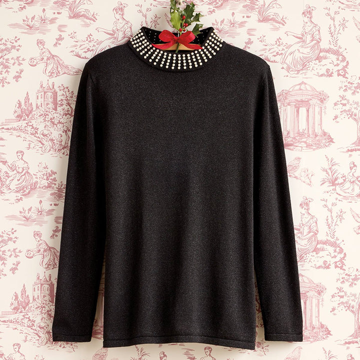 Mock Neck Sweater with Pearls - Monticello Shop