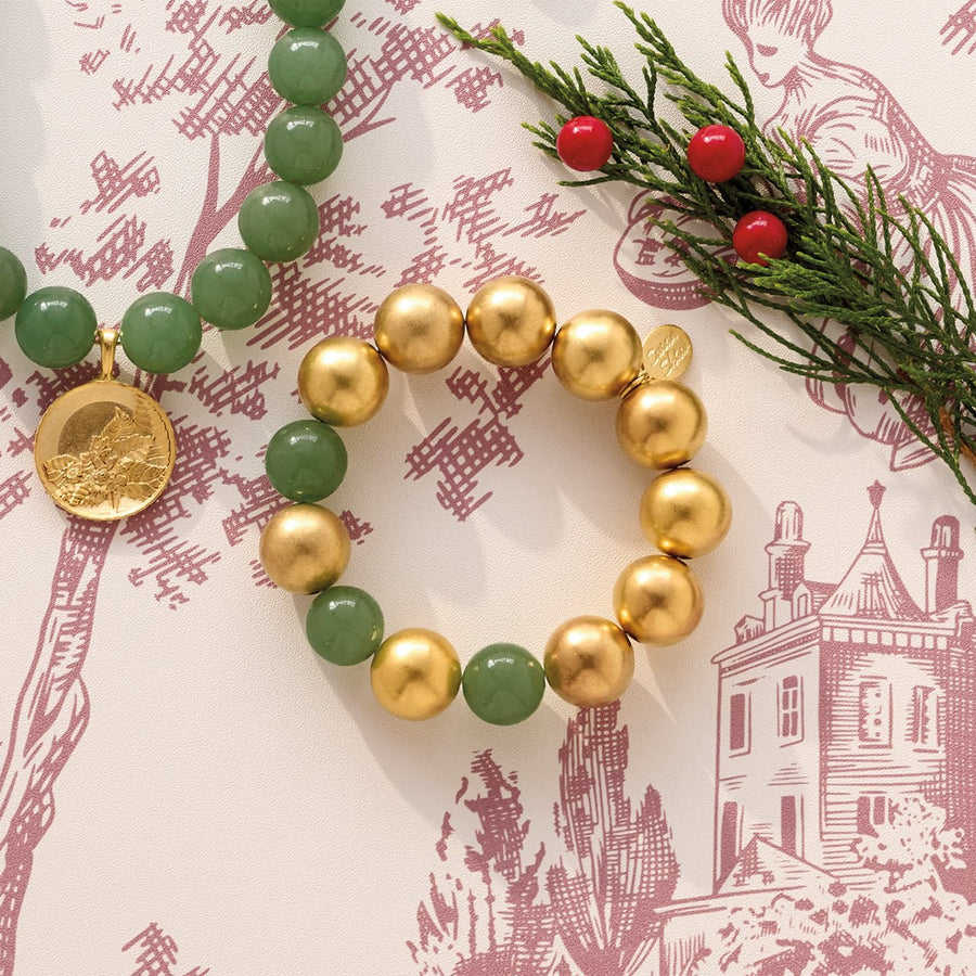 Monticello Jade & Gold Bead Stretch Bracelet - Monticello Shop