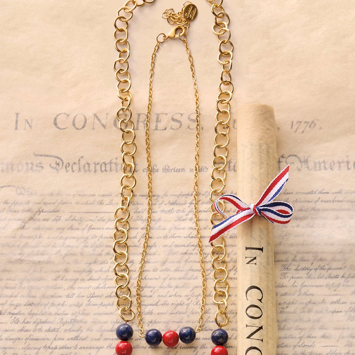Monticello Lapis & Red Coral Bead Necklace with Declaration of Independence Scroll - Monticello Shop