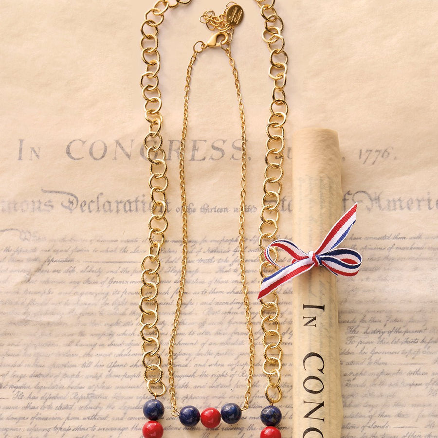 Monticello Lapis & Red Coral Bead Necklace with Declaration of Independence Scroll - Monticello Shop
