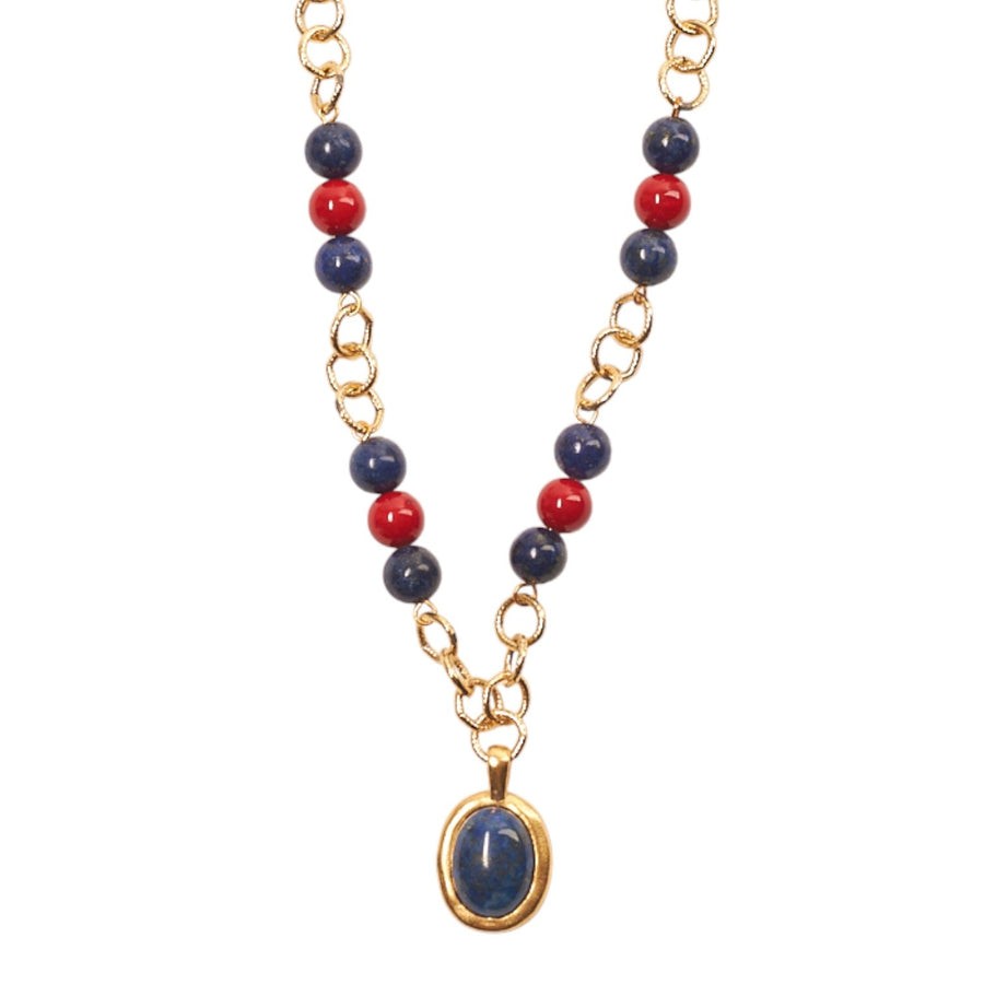 Monticello Lapis & Red Coral Pendant Necklace - Monticello Shop