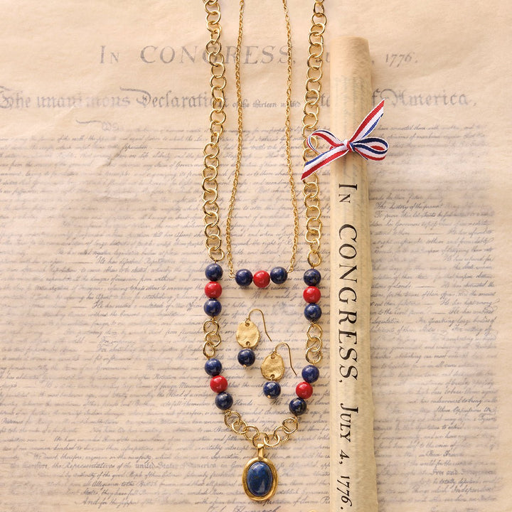 Monticello Lapis & Red Coral Pendant Necklace with Declaration of Independence Scroll - Monticello Shop