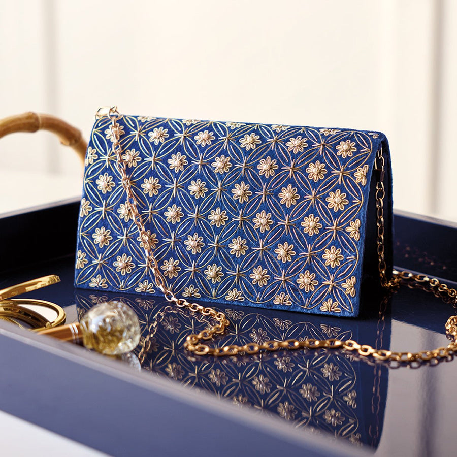 Monticello Navy Velvet Clutch with Pearls - Monticello Shop